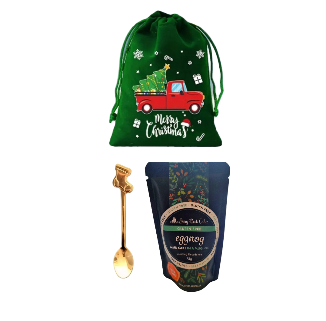 Story Book Cakes - Christmas Limited Edition - Small Gift Bag Bundle - 1 x Mud Cakes, 1 x Spoon, 1 x Xmas Bag