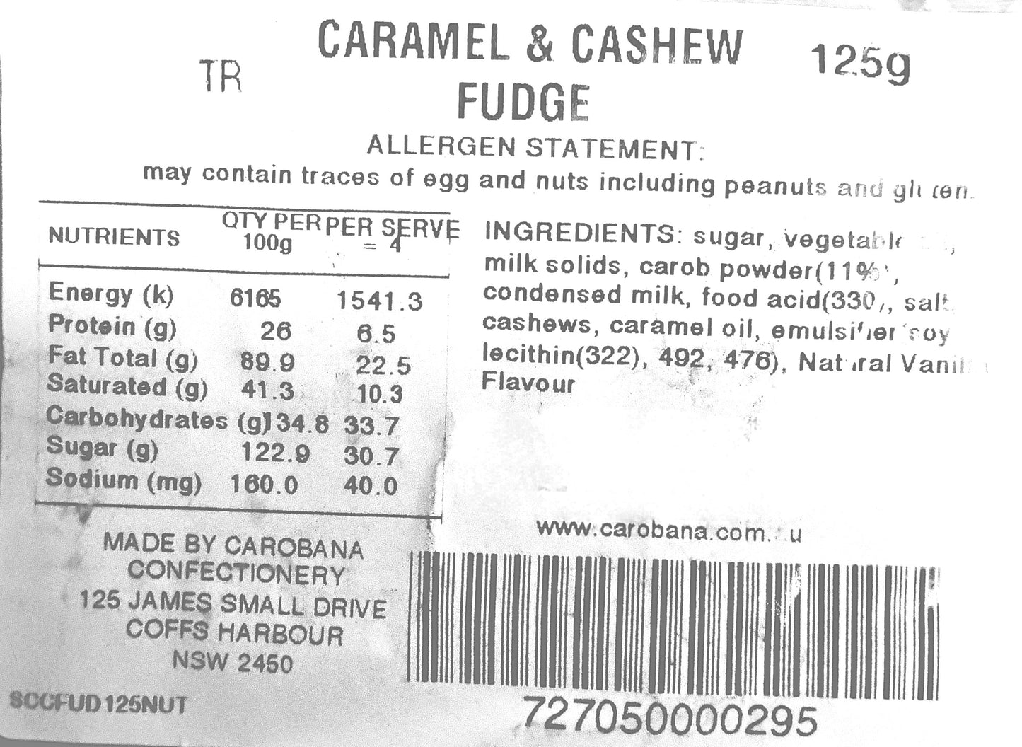 Carobana Carob Caramel and Cashew Fudge - 30% OFF - Limited Time Offer (BB4 29/6/25)