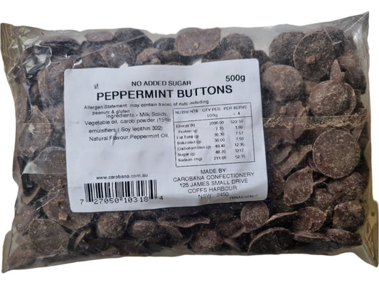 Carobana - Diabetic Friendly - Peppermint Carob Buttons (125g, 500g) - No Added Sugar (NAS)