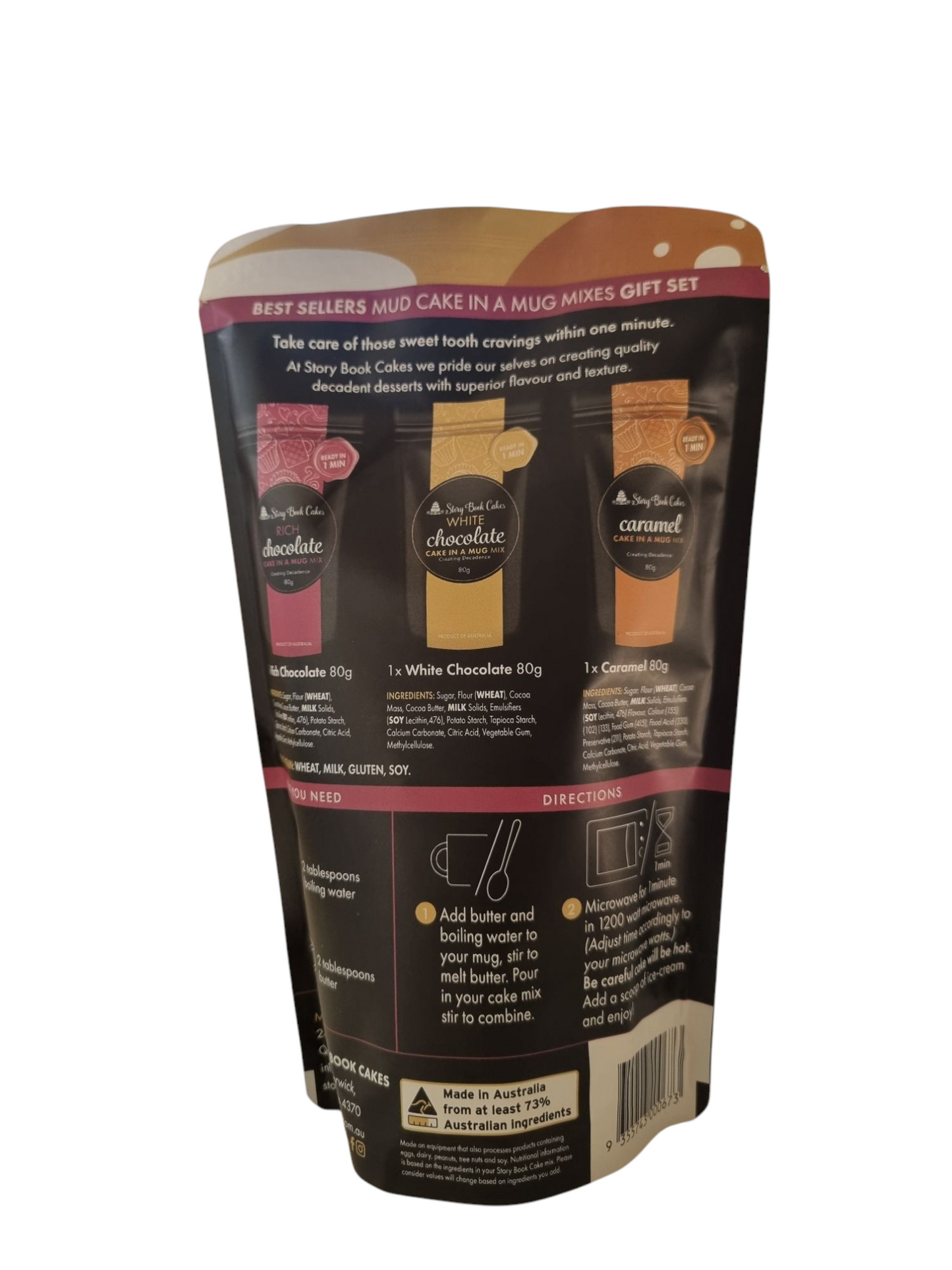 Story Book Cakes - Mug Mud Cake Mix (3 x 80g) - Chocolate (White and Milk) and Caramel