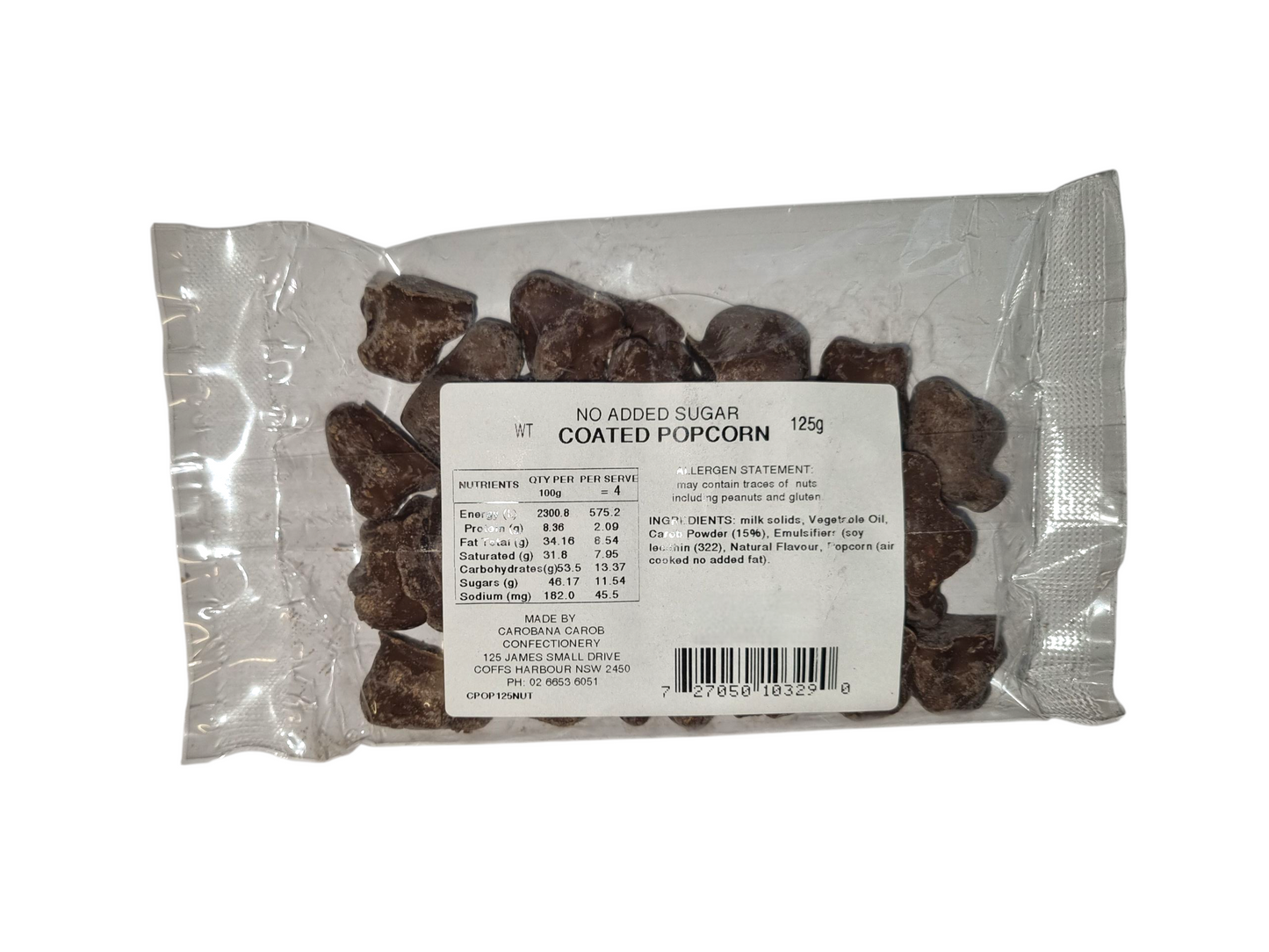 Carobana - Diabetic Friendly, No Added Sugar (NAS) - Carob Coated Popcorn (125g)