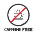 Logo with a coffee cup icon crossed out and 'CAFFEINE FREE' text below it.