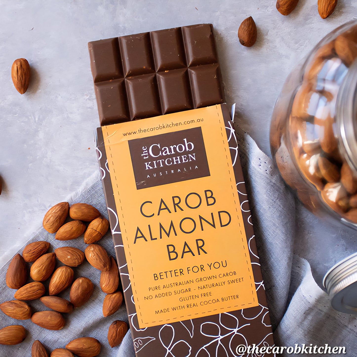 The Carob Kitchen - Gluten Free, Diabetic Friendly, No Added Sugar - Almond Carob Bar (80g) by Krisp N Krunch