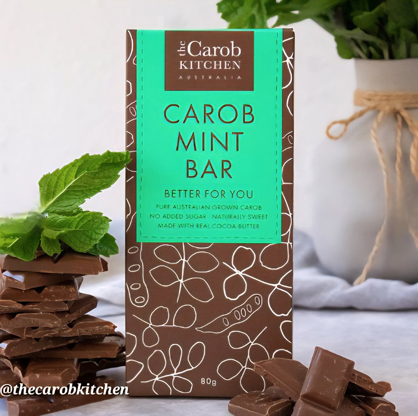 The Carob Kitchen - Gluten Free, Diabetic Friendly, No Added Sugar - Mint Carob Bar (80g) by Krisp N Krunch