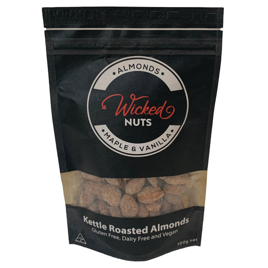Wicked Nuts - SAVE 30% - Gluten Free, Dairy Free, Vegan - Maple & Vanilla Roasted Almonds - BB4 20th Nov 25