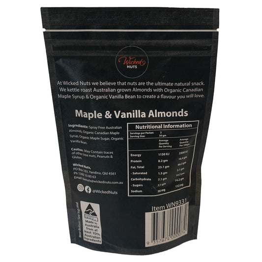 Wicked Nuts - SAVE 12% - Gluten Free, Dairy Free, Vegan - Maple & Vanilla Roasted Almonds - BB4 20th Nov 25