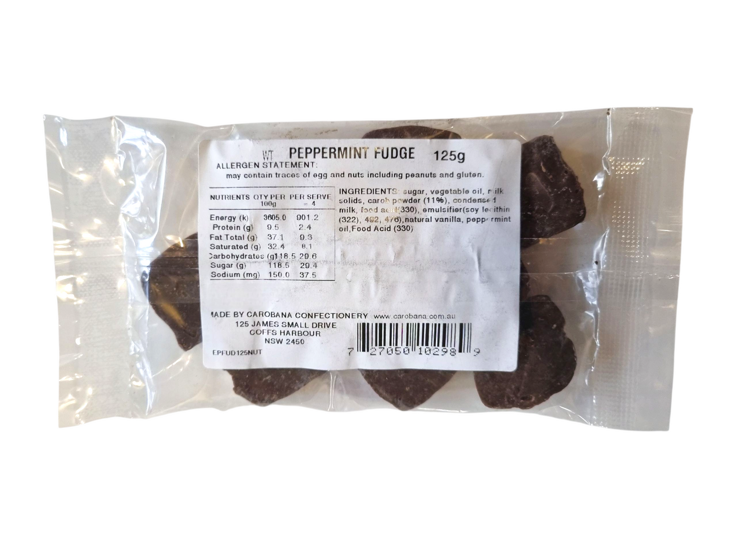 Carobana Creamy Carob Peppermint Fudge (125g) - Save 10%