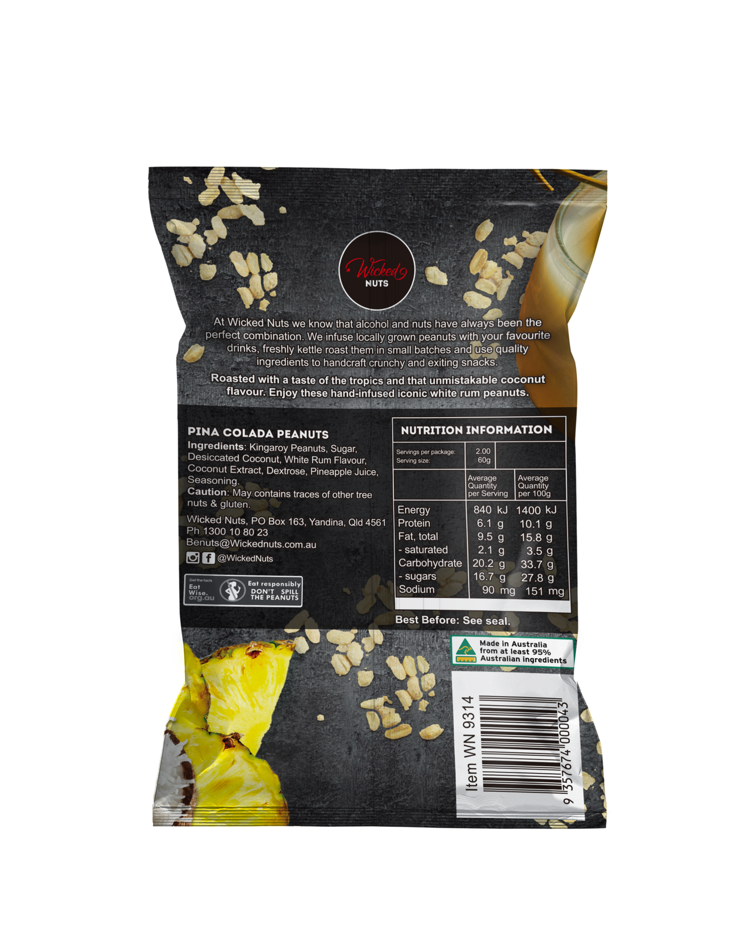 Wicked Nuts - Gluten Free, Dairy Free, Vegan - Pina Colada Peanuts