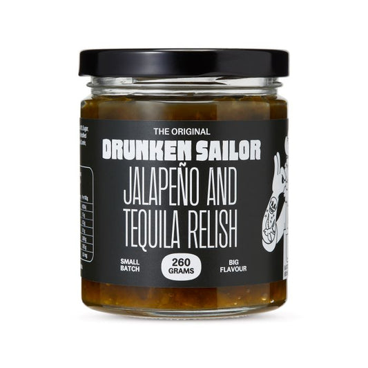 Drunken Sailor - Award Winning - Gluten Free, Dairy Free, Vegan - Jalapeno and Tequila Relish (260g) - Spicy Hot