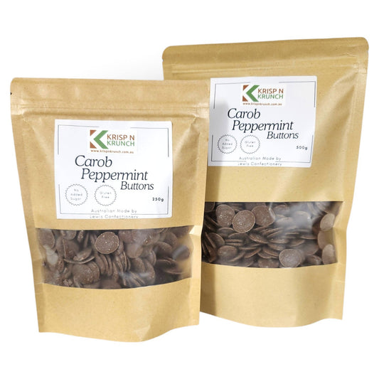 Peppermint Carob Buttons (250g, 500g) - Krisp N Krunch - No Added Sugar - Gluten Free, Diabetic Friendly