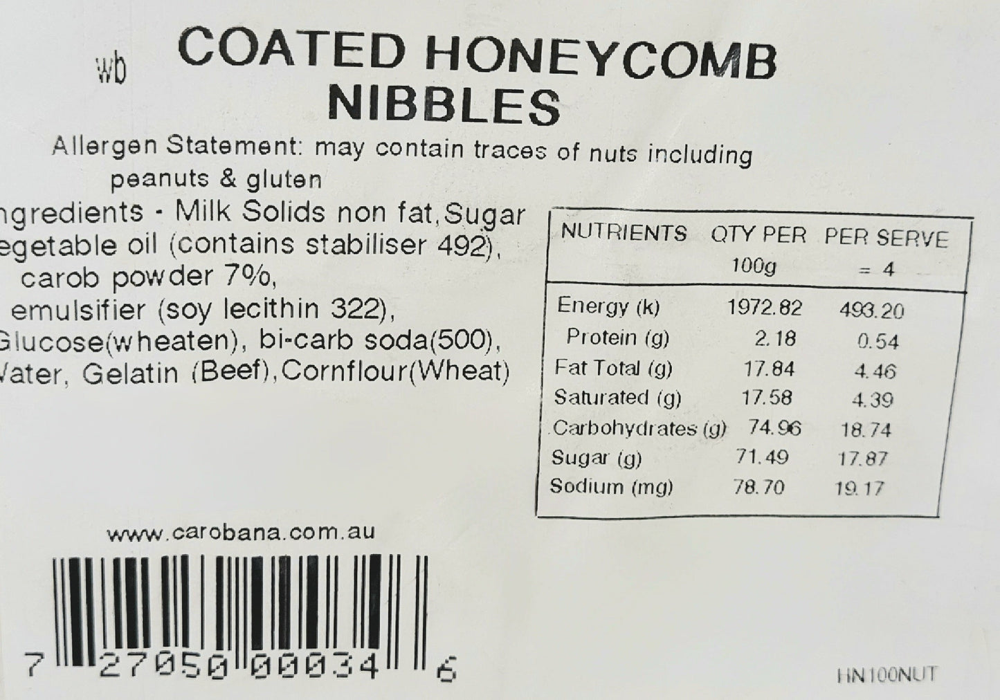 Carobana Carob Coated Honeycomb Nibbles 200g