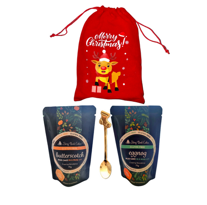 Story Book Cakes - Christmas Limited Edition - Gluten Free - Gift Bag Bundle - 2 x Gluten Free Mud Cakes, 1 x Spoon, 1 x Xmas Bag