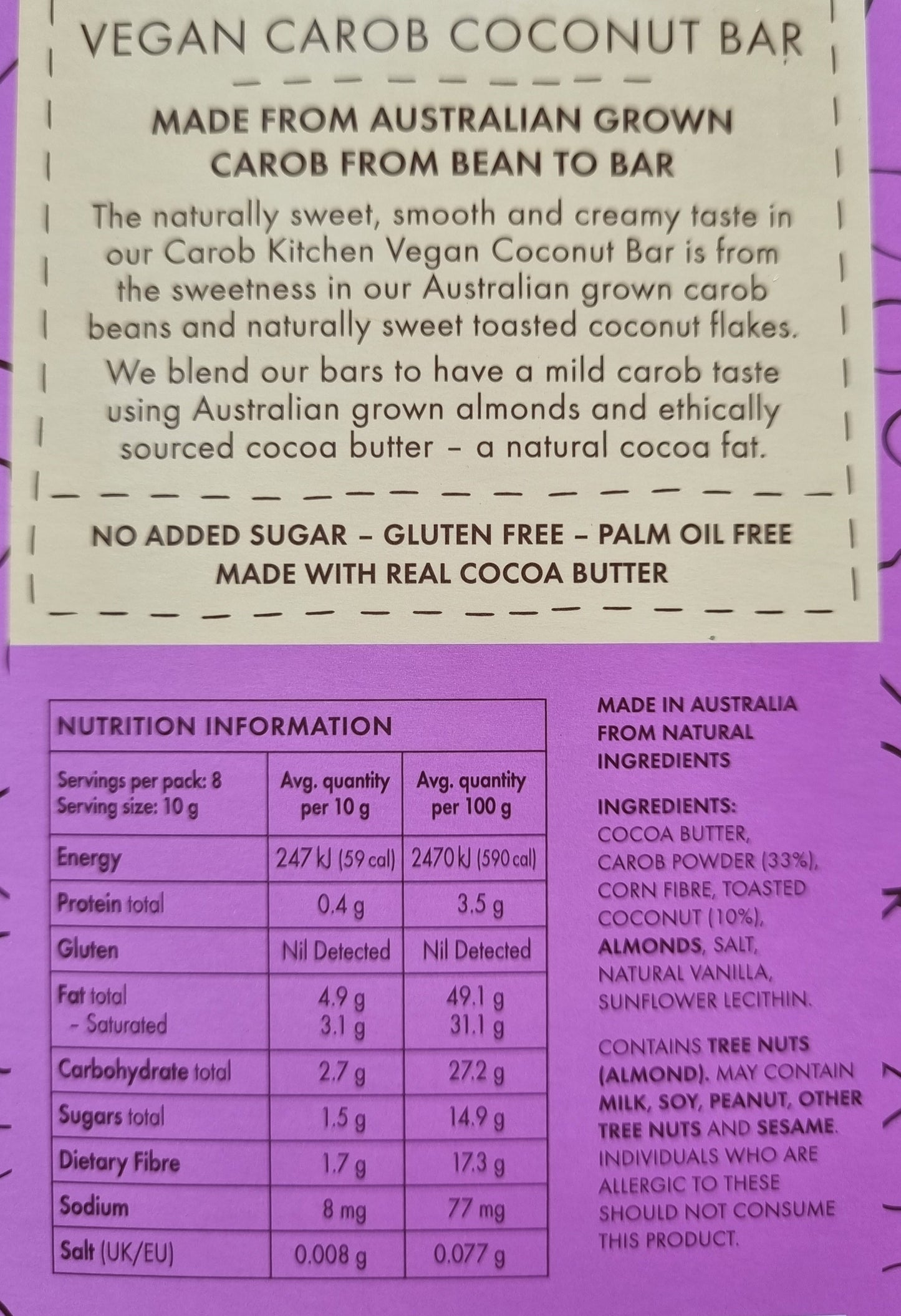 DAIRY FREE CAROB BAR (Vegan)