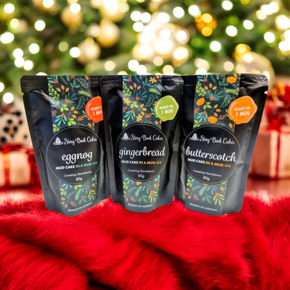 Story Book Cakes - Limited Christmas Edition - Mug Mud Cake Mix (3 x 80g) - Butterscotch, Gingerbread and Eggnog