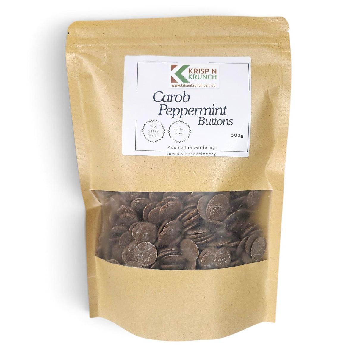 Peppermint Carob Buttons (250g, 500g) - Krisp N Krunch - No Added Sugar - Gluten Free, Diabetic Friendly