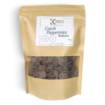 Peppermint Carob Buttons (250g, 500g) - Krisp N Krunch - No Added Sugar - Gluten Free, Diabetic Friendly