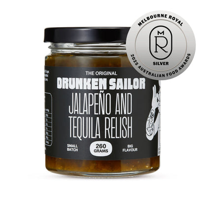 Drunken Sailor - Jalapeno and Tequila Relish (260g) - Spicy Hot - Award Winning - Gluten Free, Dairy Free, Vegan -