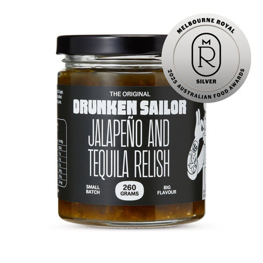 Drunken Sailor - Jalapeno and Tequila Relish (260g) - Spicy Hot - Award Winning - Gluten Free, Dairy Free, Vegan -