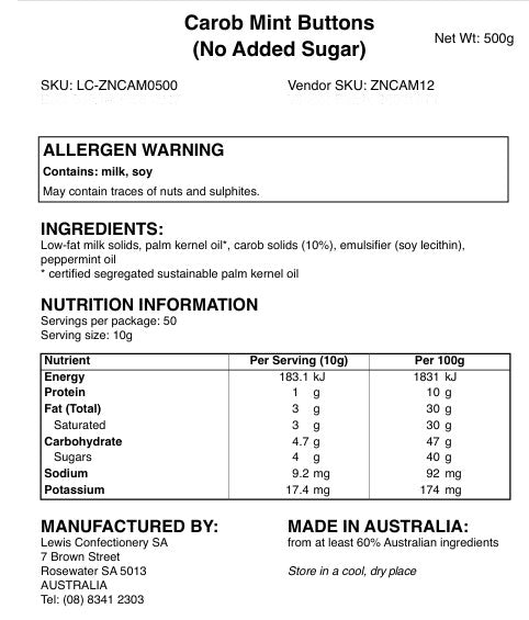 Peppermint Carob Buttons (250g, 500g) - Krisp N Krunch - No Added Sugar - Gluten Free, Diabetic Friendly