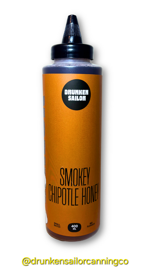 Bottle of Drunken Sailor Smokey Chipotle Honey on a white background