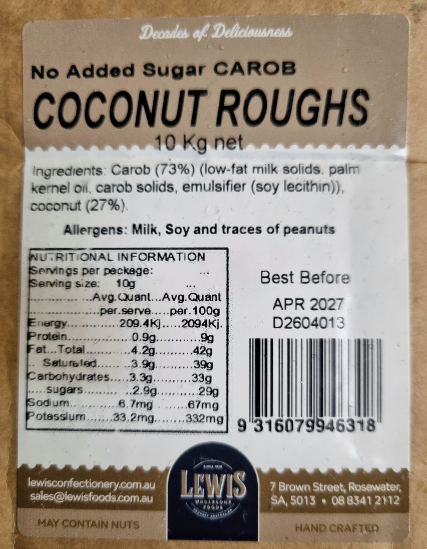 Krisp N Krunch - No Added Sugar Carob Coconut Rough (250g) - Gluten Free -  Diabetic Friendly - Lewis Confectionery