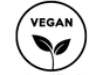 Vegan certification logo with a leaf symbol on a white background