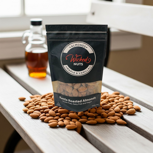 Wicked Nuts - SAVE 30% - Gluten Free, Dairy Free, Vegan - Maple & Vanilla Roasted Almonds - BB4 20th Nov 25