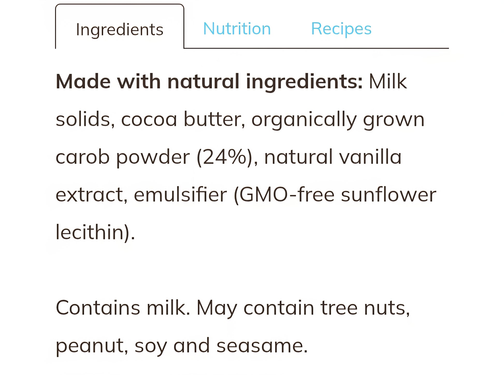 List of ingredients for a product on a white background