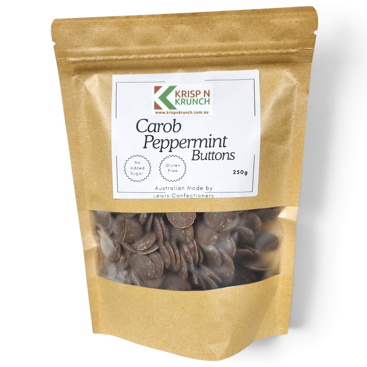 Peppermint Carob Buttons (250g, 500g) - Krisp N Krunch - No Added Sugar - Gluten Free, Diabetic Friendly