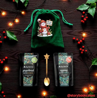 Story Book Cakes - Christmas Limited Edition - Standard or Gluten Free - Gift Bag Bundle - 2 x Mud Cakes, 1 x Spoon, 1 x Xmas Bag