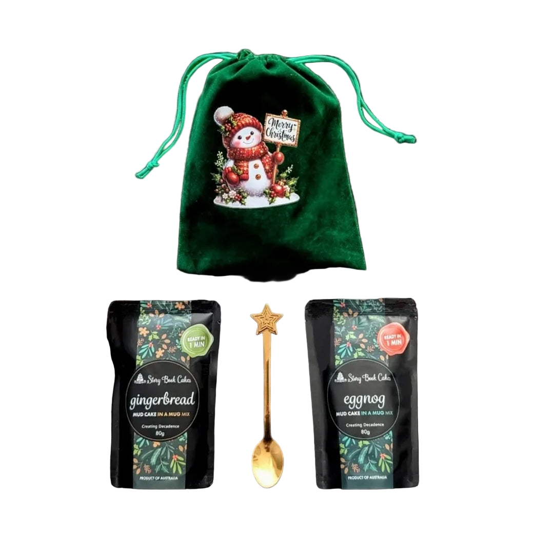 Story Book Cakes - Christmas Limited Edition - Standard or Gluten Free - Gift Bag Bundle - 2 x Mud Cakes, 1 x Spoon, 1 x Xmas Bag