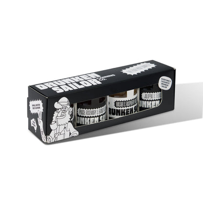 Drunken Sailor Gourmet Relish Mini Gift Pack 4-pack jars on a cheese board